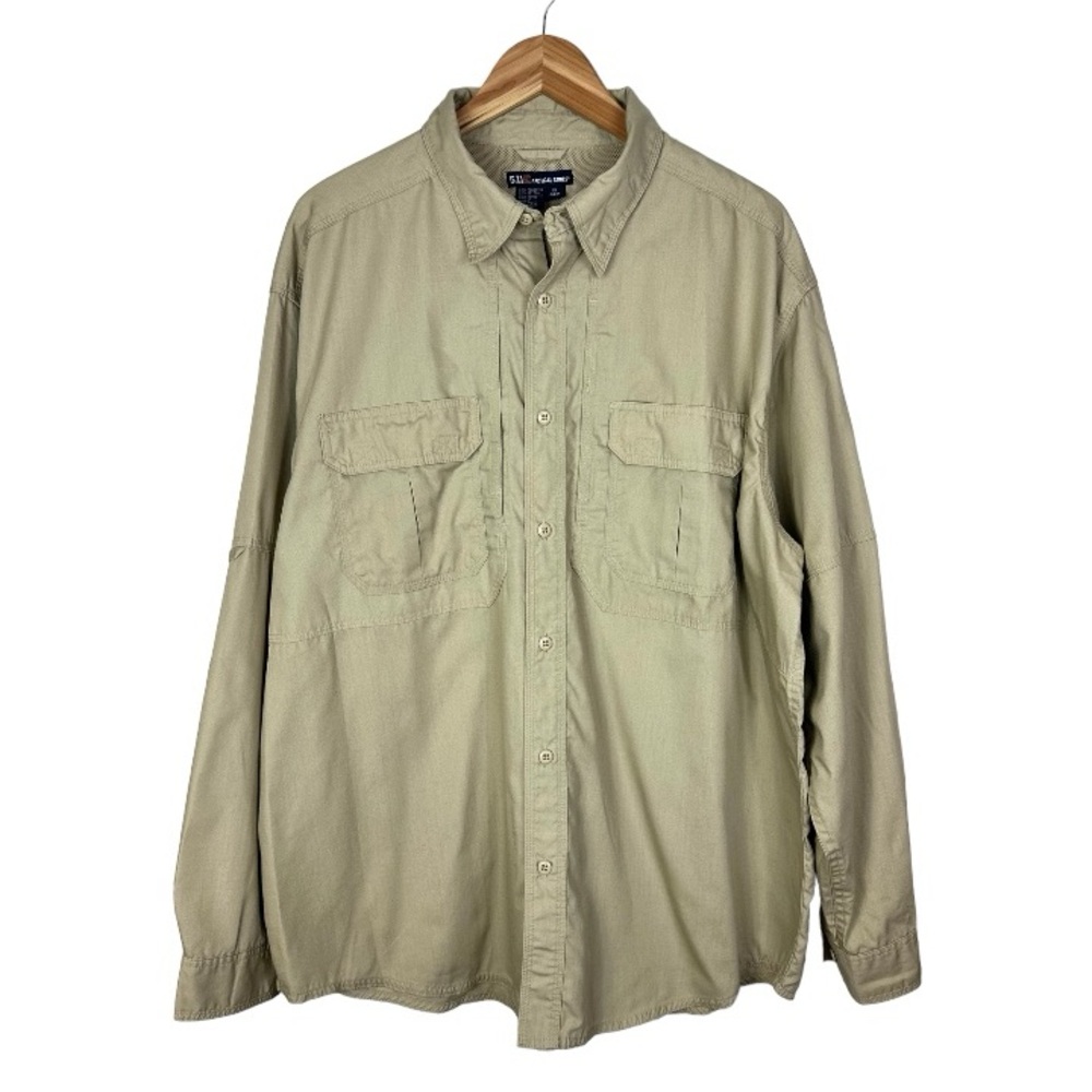 5.11 Tactical Taclite Professional Long-Sleeve Button-Up Work Shirt Sz XL Khaki